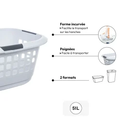 5five Corbeille à linge 51L, Blanc