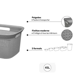 5five Corbeille à linge 45L, Gris