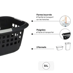 5five Corbeille à linge 51L, Gris