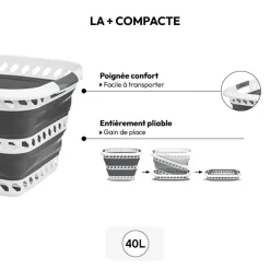 5five Corbeille à linge pliable 40L - Gris, Blanc
