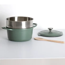 5five Cuiseur vapeur fonte d'aluminium vert, 24cm