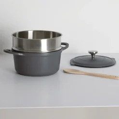 5five Cuiseur vapeur fonte d'aluminium gris, 24cm