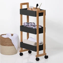 5five Desserte 3 niveaux à roulettes, Bambou noir