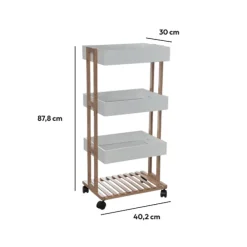 5five Desserte 4 niveaux à roulettes, Bambou blanc