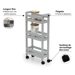 5five Desserte à roulettes 3 niveaux, Gris béton