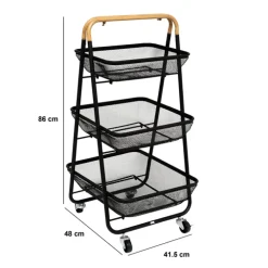 5five Desserte à roulettes 3 niveaux, Noir