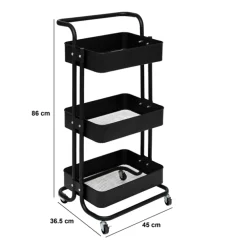 5five Desserte à roulettes 3 niveaux, Noir