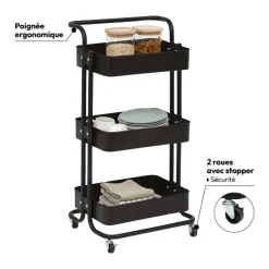 5five Desserte à roulettes 3 niveaux, Noir