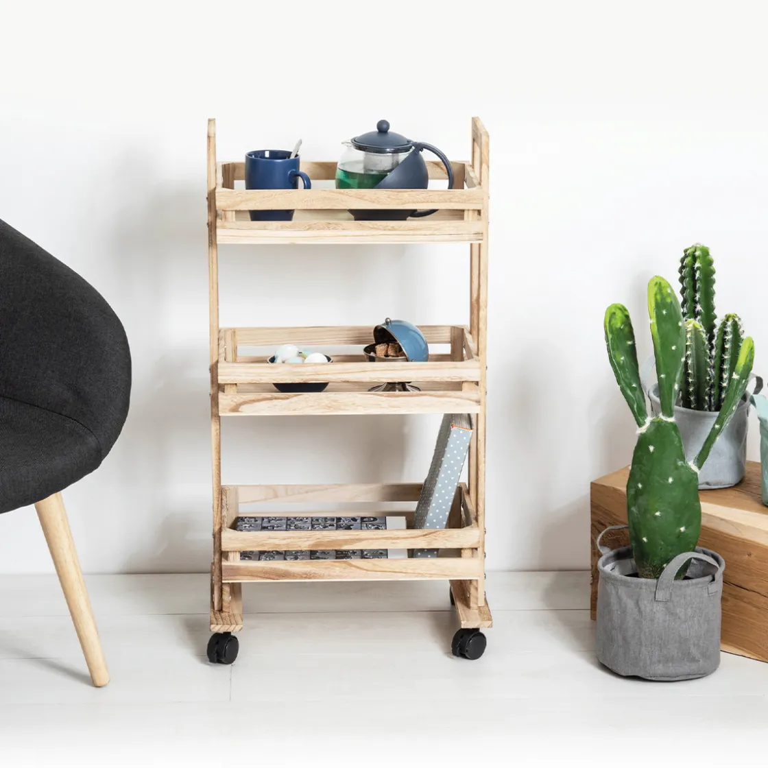 5five Desserte à roulettes 3 étages en bois