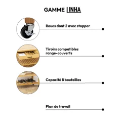 5five Desserte grand modèle 2 tiroirs, Bambou