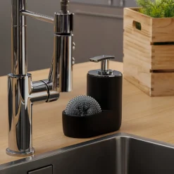 5five Distributeur de savon avec éponge 300ml, Noir