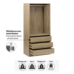 5five Dressing 3 tiroirs avec penderie, Effet bois