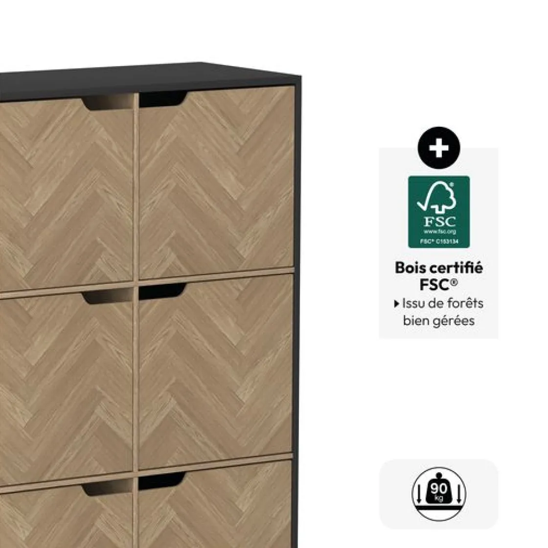 5five Etagère 6 cases, Effet bois et noir