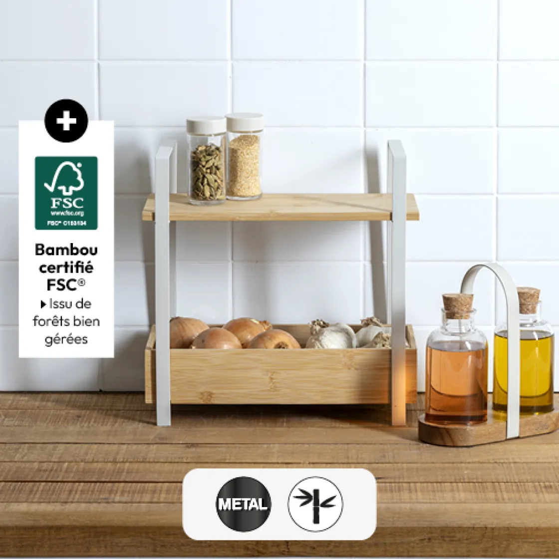 5five Etagère 2 niveaux avec bac de rangement, Bambou