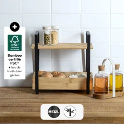 5five Etagère 2 niveaux avec bac de rangement, Bambou