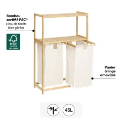 5five Etagère avec 2 sacs à linge, Bambou