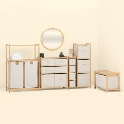 5five Etagère avec 2 sacs à linge, Bambou