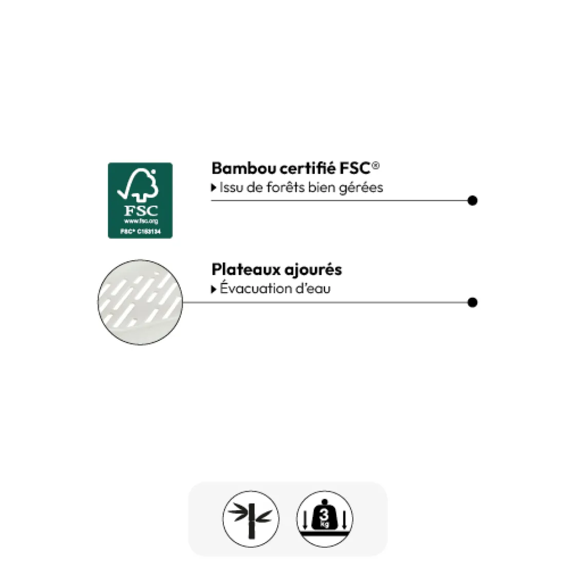 5five Etagère d'angle 3 niveaux, Bambou - Blanc