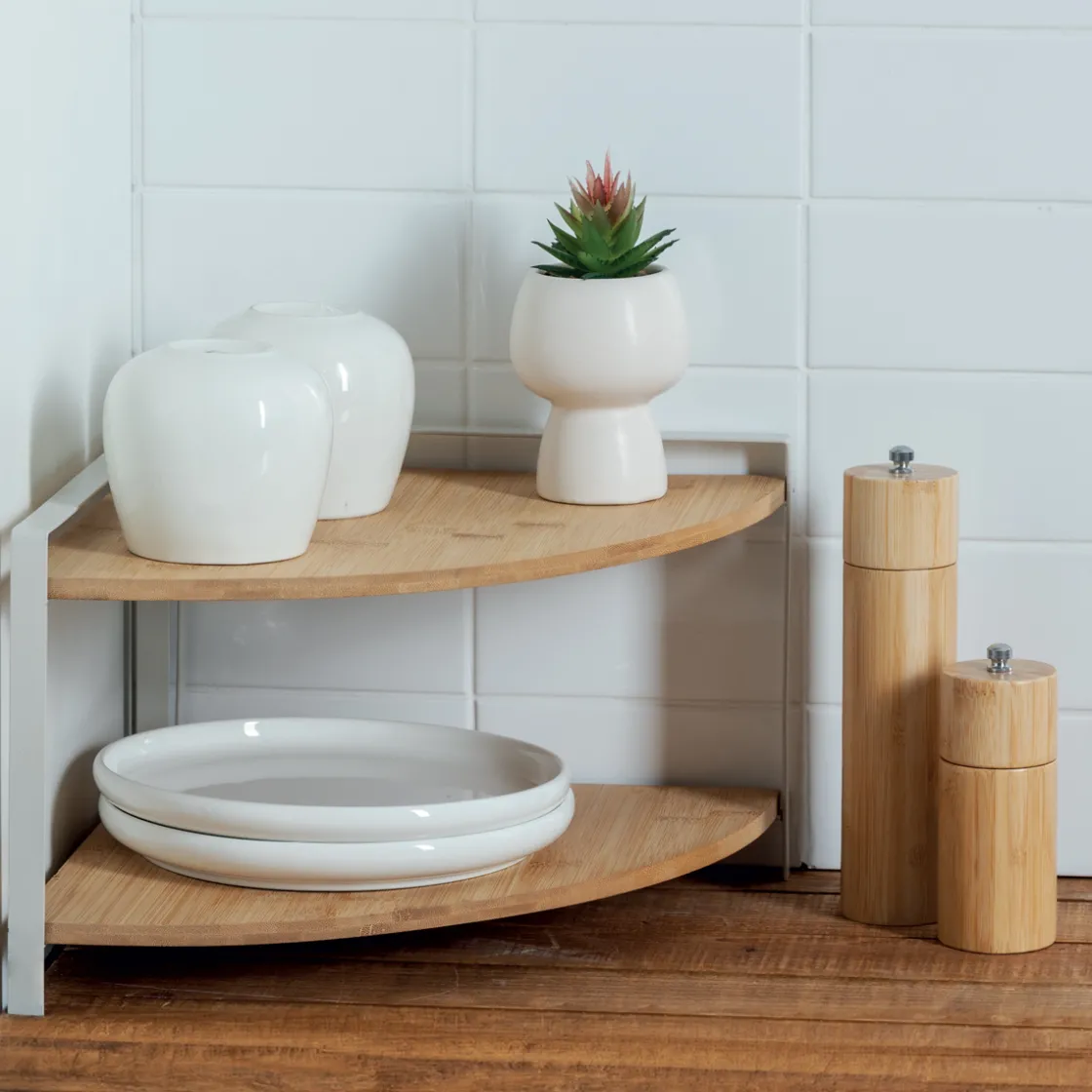 5five Etagère d'angle 2 niveaux, Blanc