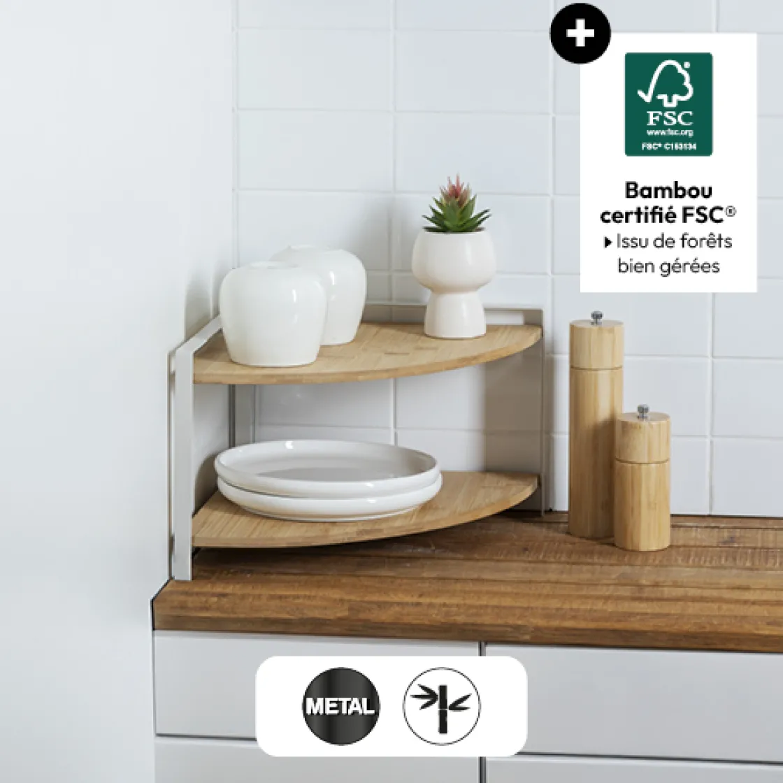 5five Etagère d'angle 2 niveaux, Blanc