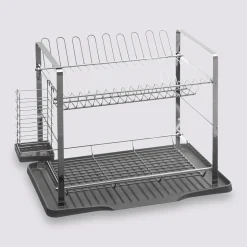 5five Égouttoir métal 2 niveaux avec plateau, Gris