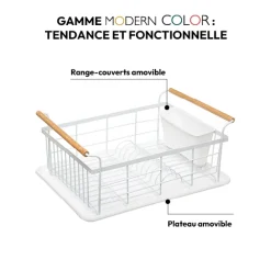 5five Égouttoir métal avec plateau, Blanc