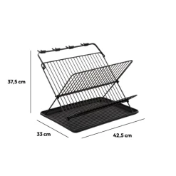 5five Égouttoir pliant 2 niveaux avec plateau, Noir