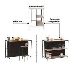 5five Ilot de bar avec rangement, Effet chêne naturel