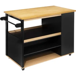 5five Ilot de cuisine à roulettes bois, Noir