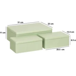 5five Lot de 3 boîtes de rangement, L.31/20,5 cm, Vert Clair