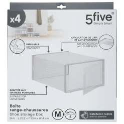 5five Lot de 4 boîtes range-chaussures plastique, M