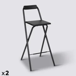 5five Lot de 2 chaises de bar pliantes, Noir