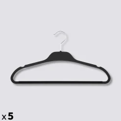 5five Lot de 5 cintres antidérapant, Plastique noir