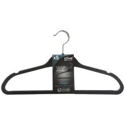 5five Lot de 5 cintres antidérapant, Plastique noir