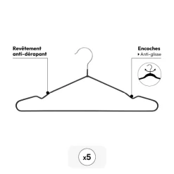 5five Lot de 5 cintres anti-dérapant, Noir