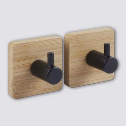 5five Lot de 2 patères adhésives 1 tête métal et bambou