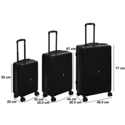 5five Lot de 3 valises 8 roues, H.77/67/55 cm, Noir