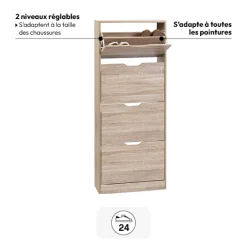 5five Meuble à chaussures 4 tiroirs, Effet chêne naturel
