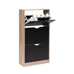 5five Meuble range-chaussures 3 tiroirs, Noir/Effet chêne