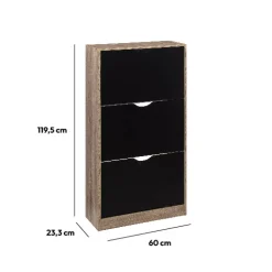 5five Meuble range-chaussures 3 tiroirs, Noir/Effet chêne