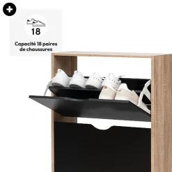 5five Meuble range-chaussures 3 tiroirs, Noir/Effet chêne