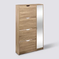 5five Meuble range-chaussures x21 miroir, Effet chêne