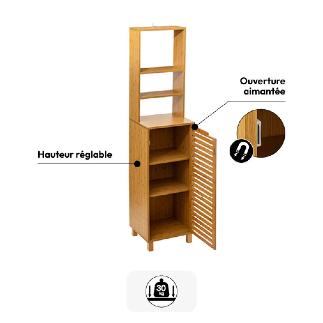 5five Meuble étagère 1 porte, Bambou