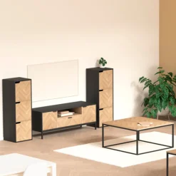 5five Meuble TV 3 portes sof close, Effet bois et noir