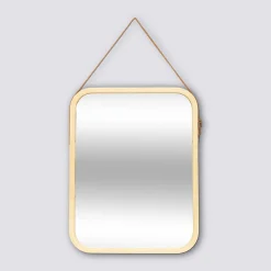 5five Miroir mural avec lanière cuir, 45x35cm, Bambou
