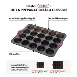 5five Moule 20 muffins silicone- Noir,rouge