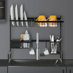 5five Organiseur d'évier égouttoir en métal, Noir