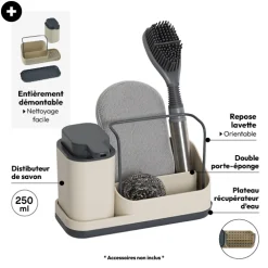 5five Organiseur évier avec distributeur 300ml, Beige