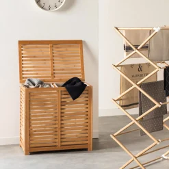 5five Panier à linge double 50L, Bambou