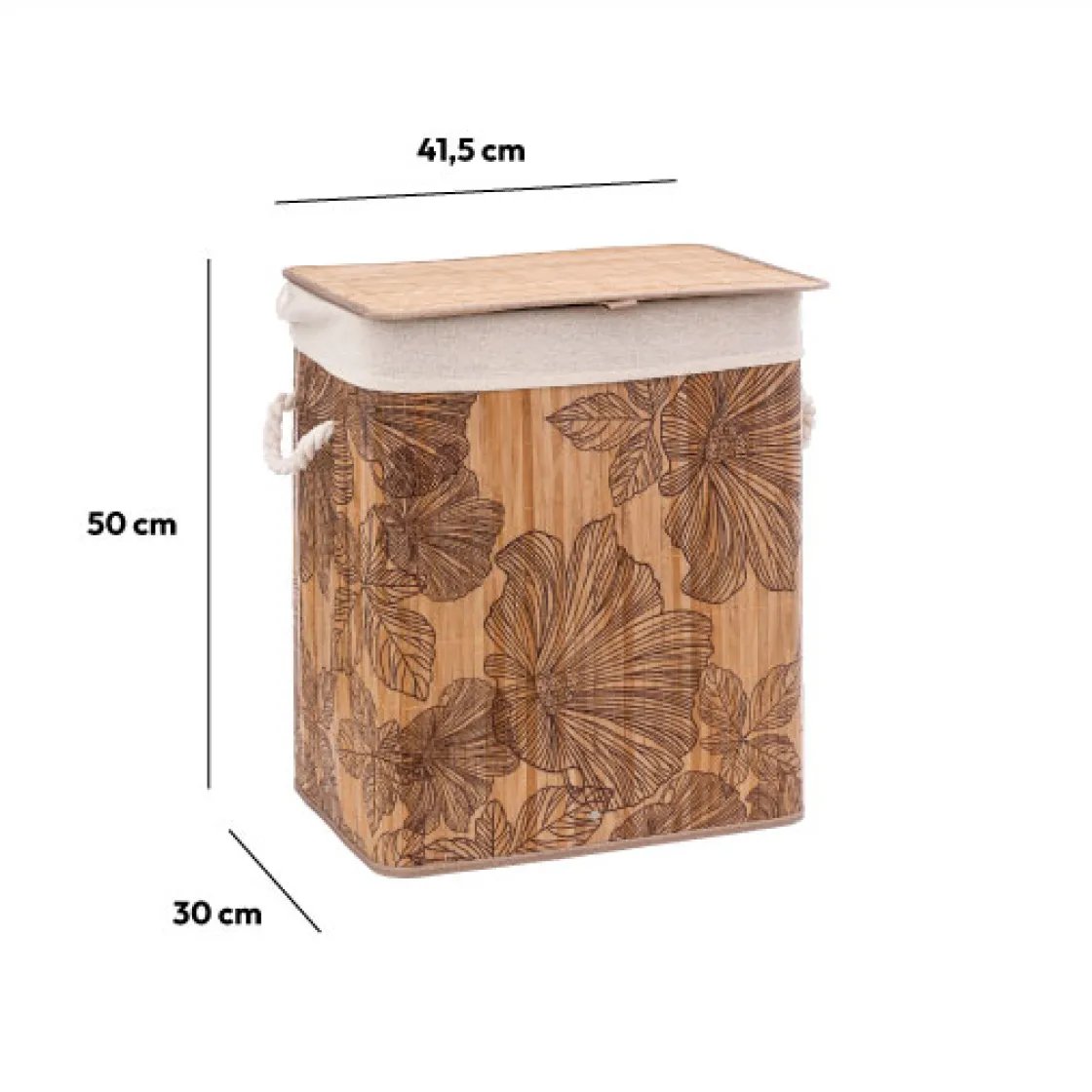 5five Panier à linge 60L - Bambou, Noir